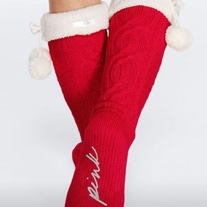 VS PINK Sherpa Lined Pom Pom Knee Socks